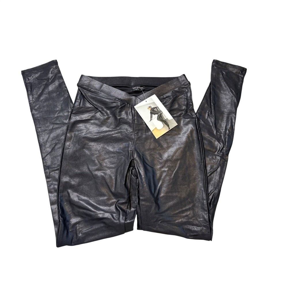 Naked Wardrobe Women's Black Faux Leather V-Waist Skinny Leggings NWT Size M - Picture 3 of 7